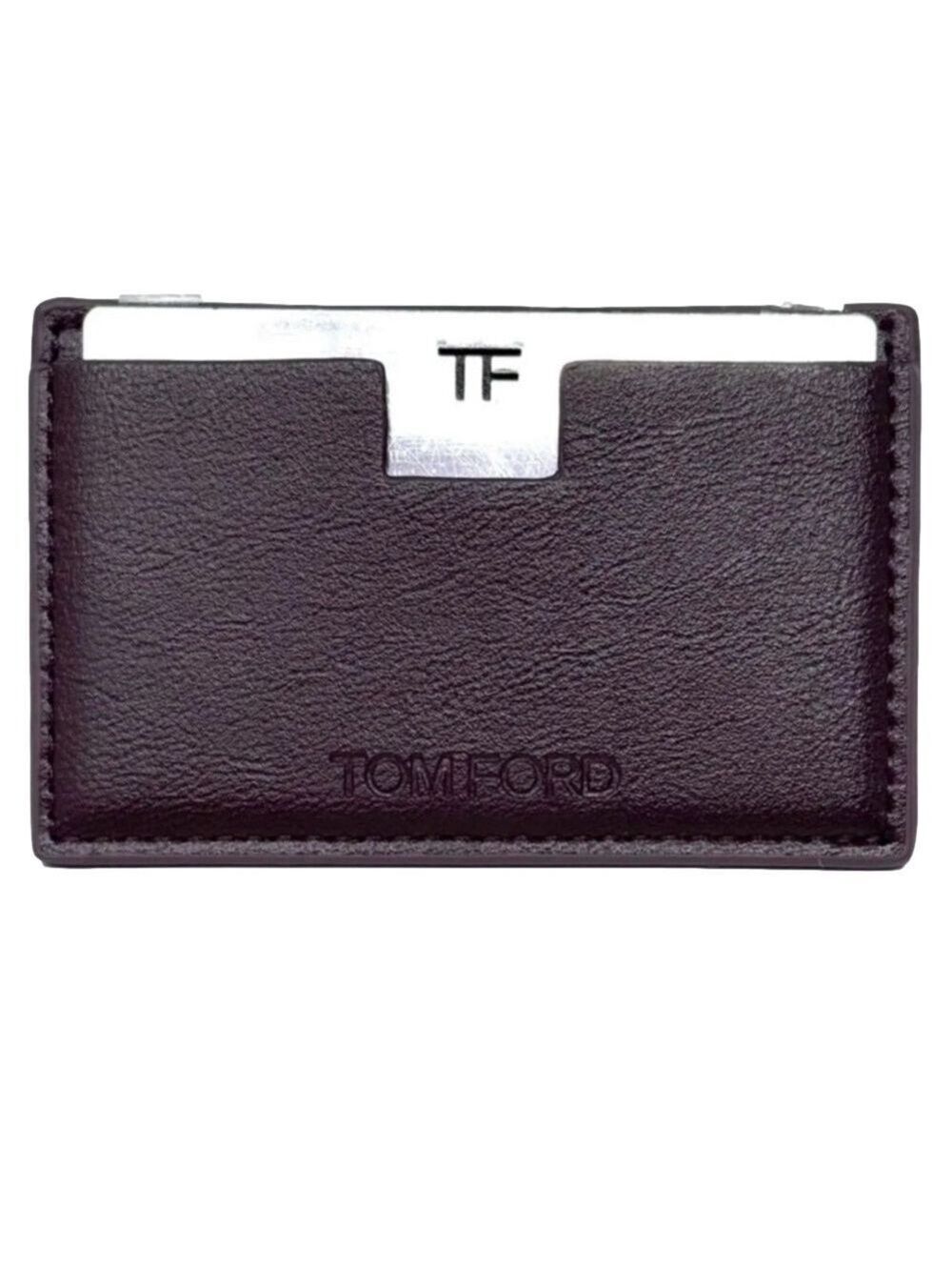 Tom Ford Brown Leather Card Holder Wallet with Mirror Plate Women Brand New
